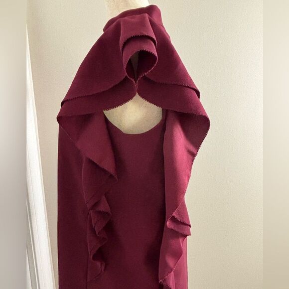 NWOT Kate Spade Crepe Ruffle Sleeve Burgundy Shift Dress Size 4 - Picture 4 of 8